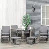 Outsunny 8 Seater Rattan Cube Garden Furniture Set, Rattan Dining Set with Cushions, Outdoor Dining Table and Chairs with 4 Armchairs, 4 Stools, Square Glass Top Table, Mixed Grey