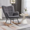 HOMCOM Wingback Rocking Chair with Wooden Base, Fleece Glider Rocker for Nursing, Modern Armchair - Dark Grey