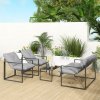 Outsunny 4 Piece Garden Sofa Set, 2 Single Armchair, Loveseat and Coffee Table Set with Steel Frame, Outdoor Furniture with Thick Cushions, Light Grey