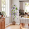 HOMCOM Artificial Wisteria Flower, Tall Fake Plant with 756 Leaves and 54 Flowers in Pot, Decorative Artificial Plant for Home Indoor Decor, 180 cm, Purple