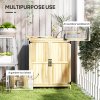 Outsunny Wooden Garden Shed, Garden Tool Storage Shed with Hinged Roof and Shelf, Outdoor Storage Cabinet with Double Doors, Natural Wood Finish