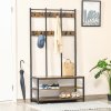 HOMCOM Coat Rack Stand, Free Standing Hall Tree, Coat Stand with Hooks, Bench and Shoe Rack, 100cm x 40cm x 184cm, Industrial Style, Rustic Brown and Black
