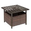 Outsunny Rattan Garden Coffee Table, 55.5 cm Square Wicker Patio Side Coffee Table with 4 cm Umbrella Hole, Metal Bottom and Slatted Top for Outdoor, Balcony, Brown