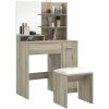 HOMCOM Dressing Table with Mirror and Stool, Vanity Table, Modern Makeup Desk with Drawer, Storage Cabinet and Adjustable Shelf for Bedroom, Natural Wood Finish
