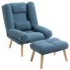 HOMCOM Armchair with Footstool, 180° Recliner with Ottoman, Accent Chair and Footstool with 3-Position Adjustable Backrest and Wooden Legs for Living Room, Blue