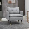 HOMCOM Modern One Seater Sofa, Button Tufted Armchair with Cushions and Steel Legs, Accent Chair for Living Room, Guest Room, Grey