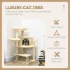 PawHut Cat Tree Tower for Indoor Cats Cat Scratching Post 100cm Climbing Frame Kitten Activity Centre with Sisal Condo Hammock Bed Hanging Toy, Cream White