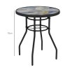 Outsunny 60 cm Garden Round Coffee Table,  Outdoor Side Table with Tempered Glass Printed Table Top and Foot Pads for Porch, Balcony, Multicolour