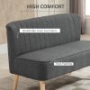 HOMCOM Modern Double Seat Sofa Loveseat Couch 2 Seater Compact Sofa Padded Linen Wood Leg 