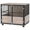 PawHut Dog Crate Furniture, Dog Cage End Table Indoor with 3 Doors, Furniture Style Dog Crate with Soft Washable Cushion, for Medium Dogs, 80L x 60W x 68Hcm