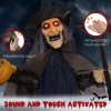 HOMCOM 190cm Witch with Broomstick Outdoor Halloween Decoration, Halloween Animatronic with Sound Activated, Light Up Eyes, Sound Effects, Animated Prop for Haunted House