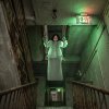 HOMCOM 170cm Animated Hanging Swing Ghost Halloween Decorations Outdoor Indoor, Sound Touch Activated Ghost Halloween Animatronic with Glowing Red Eyes for Haunted House Party Decorations