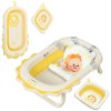 AIYAPLAY Portable Baby Bathtub Set, Foldable Baby Bath Tub with Support Cushion Pad, Wash Basin, Non-Slip Stand and Bottom, for Infants, Yellow