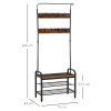 HOMCOM Coat Rack Stand Industrial hallway Shoe Rack Removable Hooks Metal Wood Hangers Storage Cabinet Rustic Brown 72LX34WX185H(cm)