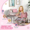 ZONEKIZ Kids Desk and Chair Set, Height Adjustable Children School Study Table with Drawer, Bookshelf, Adjustable Angle Tabletop, Non-slip Mat, for Ages 6-12 Years - Pink