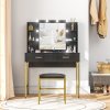 HOMCOM Dressing Table with Lighted Mirror, Cushioned Stool, Drawers, Shelves, LED Makeup Vanity Desk Set, Modern Dresser Vanity Table for Bedroom, Black