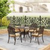 Outsunny 5 Pieces Cast Aluminium Garden Dining Set, 4 Seater Garden Table and Chairs with Parasol Hole, Outdoor Garden Furniture Set with Cushions for Patio, Bronze Tone