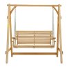 Outsunny 2 Seater Garden Swing Seat, Wooden Swing Chair Bench with Cup Holders for Outdoor Porch Patio, Natural