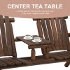 Outsunny Wood Patio Chair Bench 2 Seats with Centre Coffee Table, Garden Bench for Lounging and Relaxing Outdoors, Carbonized