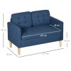 HOMCOM Modern 2 Seater Sofa with Hidden Storage, 117cm Tufted Cotton Couch with Wood Legs, Compact Loveseat for Living Room, Kitchen