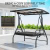 Outsunny 3 Seater Garden Swing Seat Bed with UPF30+ Adjustable Canopy, Convertible Swing Chair with Cushion, Outdoor Hammock Bench with Cup Trays for Balcony Patio, Black