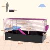 PawHut Guinea Pig Cage Chinchillas Rabbit Small Animal Cage with Ramp, Dish, Water Bottle, 99 x 52 x 53cm, Black