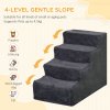 PawHut Dog Steps for Sofa, 4 Steps Dog Stairs, Pet Stairs, with Washable Plush Cover, for Small Breeds, Cats - Dark Grey