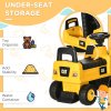 HOMCOM CAT Licensed Kids Ride on Digger Toddler Pretend Construction Play Toy Foot-To-Floor Ride-On Toy w/ Manual Shovel, Horn, Hidden Storage, for Ages 1-3 Years