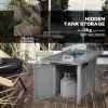 Outsunny Propane Gas Fire Pit Table for Garden, 50000 BTU Smokeless Firepit Outdoor Patio Heater with Waterproof Cover, Glass Screen, Glass Beads and Lid, Wood Effect, 109 x 56 x 63cm, Grey