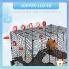 PawHut Large Hamster Cage, Gerbil Cage with Deep Glass Bottom, Tunnels, Non-Slip Ramps, Exercise Wheels, Water Bottle, Dish, 60 x 40 x 57cm