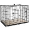 PawHut Dog Crate, Folding Metal Dog Cage with Two Doors, Tray, Soft Cushion, for Extra Large Dogs, 105 x 70 x 75 cm, Black