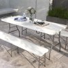 Outsunny Folding Garden Table, 180 x 75cm Rectangular HDPE Outdoor Picnic Table for 6, Metal Frame for Patio, Park, White