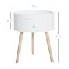 HOMCOM Modern Side Table, Small Coffee Table, Round Bedside Table with Drawer and Wood Legs for Living Room, Bedroom, White