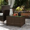 Outsunny Outdoor Coffee Table, PE Rattan Side Table with Tempered Glass Top, Wicker Square Garden Coffee Table End Table with Steel Frame for Patio, Balcony, 60 x 62 x 38cm, Brown