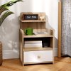 HOMCOM Bedside Table, Bedside Cabinet with Drawer, Modern Side Table with Shelf for Bedroom, Living Room, Natural Wood Effect