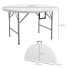 Outsunny Folding Garden Table, 122 cm Round HDPE Outdoor Picnic Table for 6, Metal Frame for Patio, Park, White