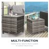 Outsunny Patio PE Rattan Side Table, Square Outdoor Coffee Table w/ Tempered Glass Top, Mixed Grey