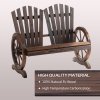 Outsunny 2 Seater Garden Bench, Comfortable Fir Wood Love Chair with Wagon Wheel-Shaped Armrests, Outdoor Adirondack Wooden Loveseats, Carbonized Colour