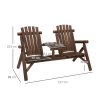 Outsunny Wood Patio Chair Bench 2 Seats with Centre Coffee Table, Garden Bench for Lounging and Relaxing Outdoors, Carbonized