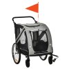 PawHut Dog Bike Trailer, 2 in 1Foldable Pet Stroller with Hitch Coupler, Reflectors, Quick Release Wheels, Flag, for Medium Dogs, Grey