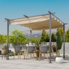 Outsunny 3 x 3(m) Metal Retractable Pergola, Garden Gazebo Metal Pergola Canopy Outdoor Sun Shade Shelter for Party BBQ, Beige