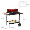 Outsunny Charcoal Barbecue Grill with Adjustable Grill Height, Portable BBQ Trolley with Ash Catcher and Wheels for Outdoor Garden Party Cooking, Red