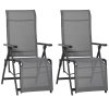 Outdoor Reclining Garden Chair Set of 2, 10-Position Adjustable Folding Sun Lounger Zero Gravity Chairs with Texteline Seat, Armrests and Footrest for Patio, Grey