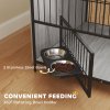 PawHut Dog Crate Furniture with 2 Rotatable Bowls, Dog Crate End Table with 2 Anti-Escape Doors, Storage Shelf, for Medium Dogs, 80 x 56 x 76.5 cm, Grey