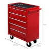 HOMCOM 5 Drawer Tool Box, Lockable Steel Tool Chest on Wheels, Rolling Chest Cabinet with 5 Drawers and Handle for Workshop, Garage, Red
