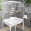 PawHut Bird Cage Budgie Cages for Finch Canary Parakeet with Stand Wheels Slide-out Tray Accessories Storage Shelf, White 46.5 x 36 x 124 cm