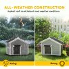 PawHut Dog House Wooden Dog Kennel Outdoor with Openable Asphalt Roof, Removable Floor, Door Curtain, Elevated Feet, for Medium Breeds, Light Grey