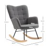 HOMCOM Wingback Rocking Chair with Wooden Base, Fleece Glider Rocker for Nursing, Modern Armchair - Dark Grey