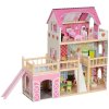 AIYAPLAY Dolls House with 13 Pieces Wooden Furniture and Accessories, 3 Levels Play Set with Detachable Balcony, Garage, Movable Slides, Gift for 3-6 Years