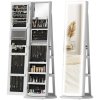 HOMCOM 360 Swivel Mirror Jewellery Cabinet with 3 Colour LED Lights, Lockable Jewellery Organiser, Free Standing Full Length Mirror with Storage for Earrings, Necklaces, Rings and Lipsticks, White